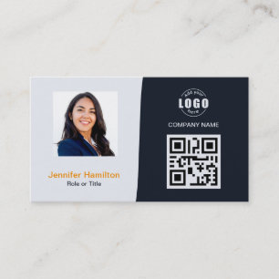 Professional Custom QRCode Photo Navy Blue Orange Business Card