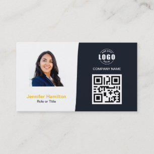 Professional Custom QRCode Photo Navy Blue Yellow Business Card