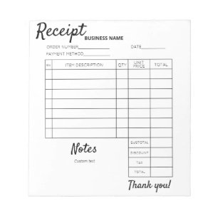 Professional Custom receipts for business Notepad
