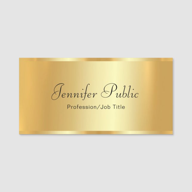 Professional Custom Text Calligraphy Script Gold Name Tag (Front)