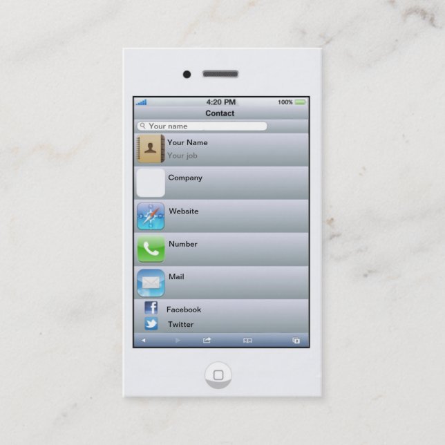 Professional Customisable White iPhone card (Front)