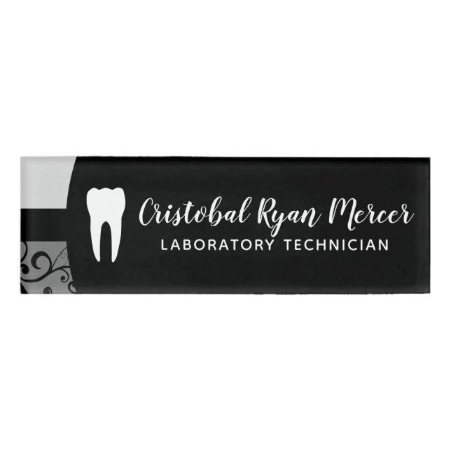professional damask dental office name tag (Front)