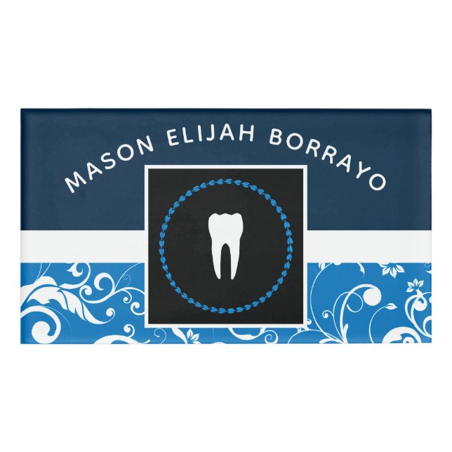 professional damask dentist office name tag (Front)