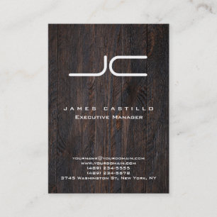 Professional Dark Brown Wood White Monogram Business Card