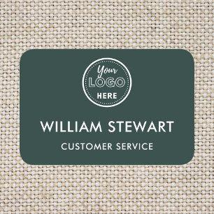 Professional Dark Green Custom Logo Employee Staff Name Tag