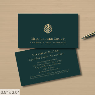 Professional Dark Green Gold Logo Business Card