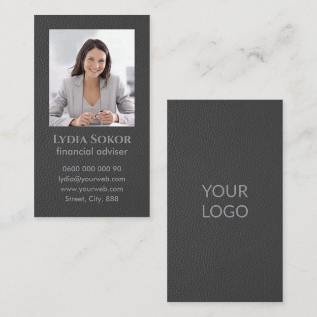 Professional Dark Grey Business Card with Photo (Front/Back)