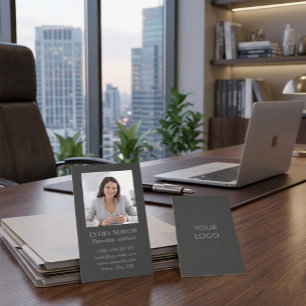 Professional Dark Grey Business Card with Photo