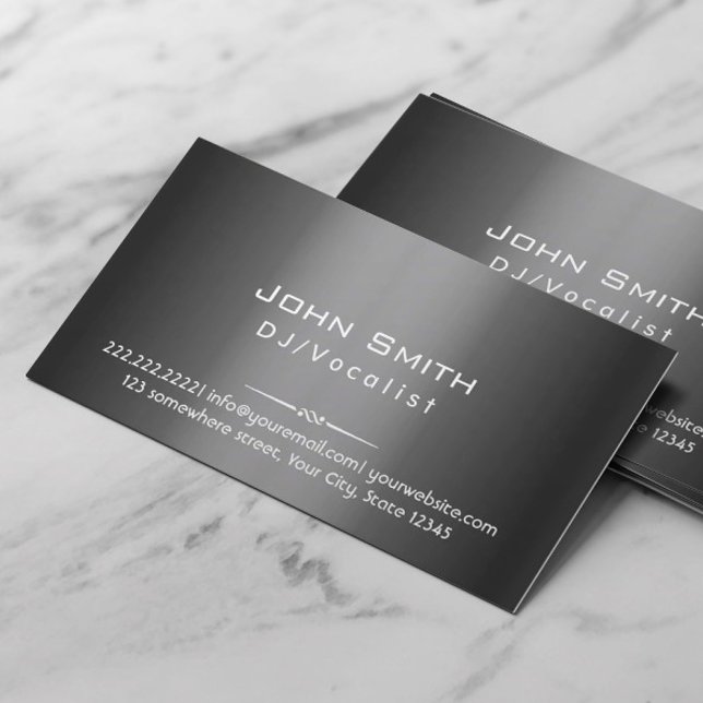 Professional Dark Grey Metal DJ Music Business Card (Creator Uploaded)