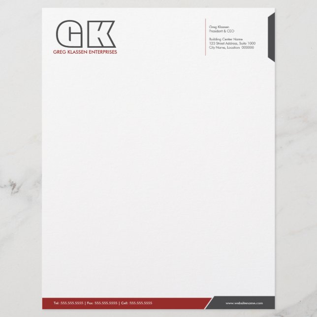 Professional Dark Grey & Red Personalized Letterhead (Front)
