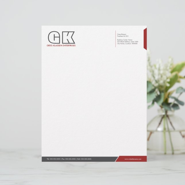 Professional Dark Grey & Red Template Personalised Letterhead (Standing Front)
