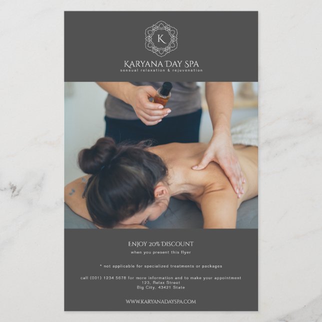 Professional Dark Grey Spa Wellness Elegant  Flyer (Front)