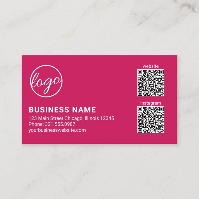 Professional Dark Pink Logo QR Code Modern Business Card (Front)
