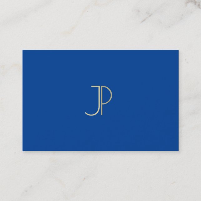 Professional Deep Blue Modern Monogram Elegant Top Business Card (Front)
