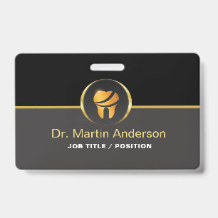  Professional Dental Clinic Gold Tooth Logo ID Badge