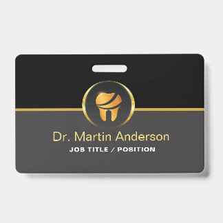 Professional Dental Clinic Gold Tooth Logo ID Badge
