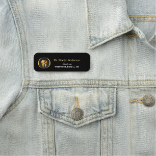 Professional Dental Clinic Gold Tooth Logo Name Tag