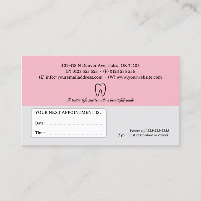 Professional Dental | Dentist Appointment Card (Back)