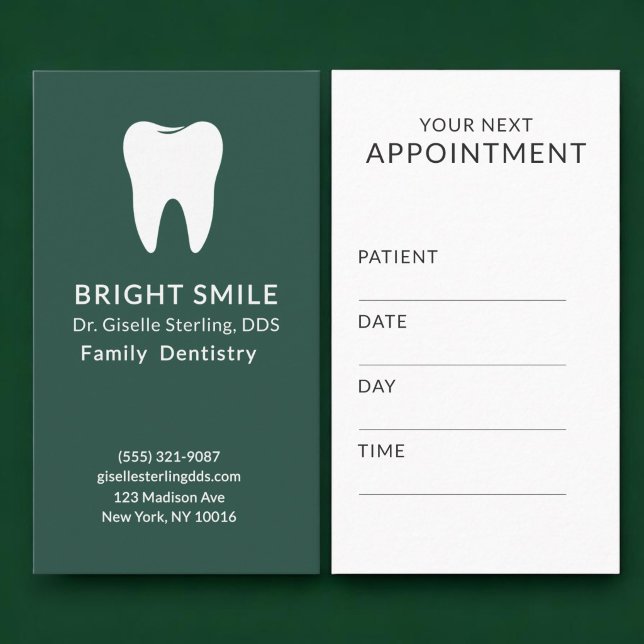 Professional Dentist Dental Green Appointment Card (Creator Uploaded)