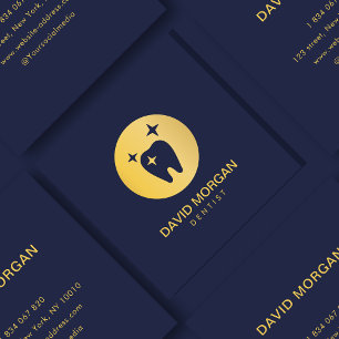 Professional Dentist Teeth Logo Navy And Gold  Square Business Card