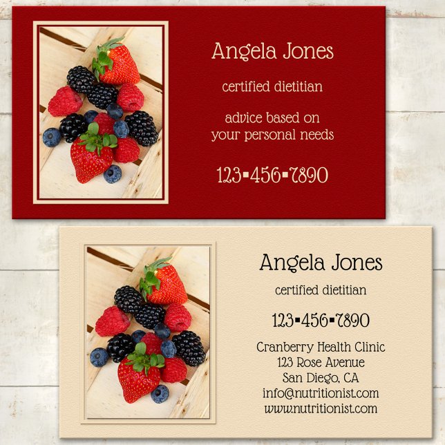 Professional Dietician Nutritionist Business Card (Business card featuring cheerful summer fruits on a crate background - dietitian - nutritionist)