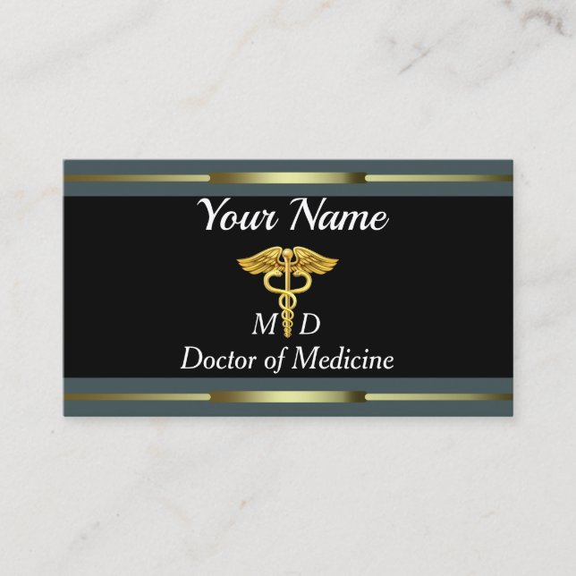 Professional Doctor of Medicine Gold and Black Business Card (Front)