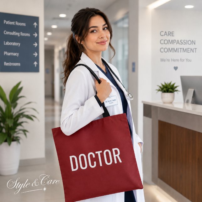 Professional Doctor Text Statement Carry Tote Bag (DOCTOR Text Statement Customizable White Tote Bag)