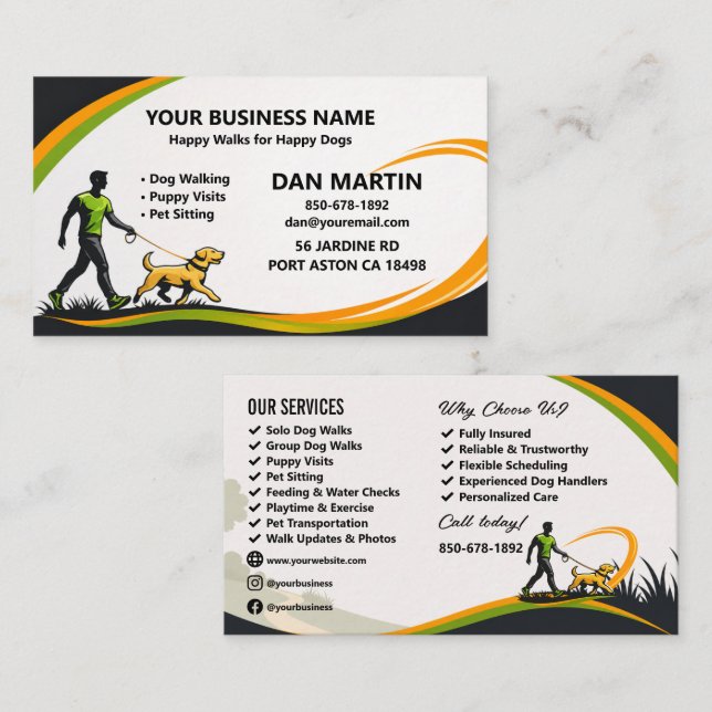 Professional Dog Walking Pet Sitting Business Card (Front/Back)