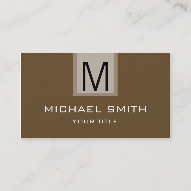 Professional Donkey Brown Solid Colour Monogram Business Card (Front)