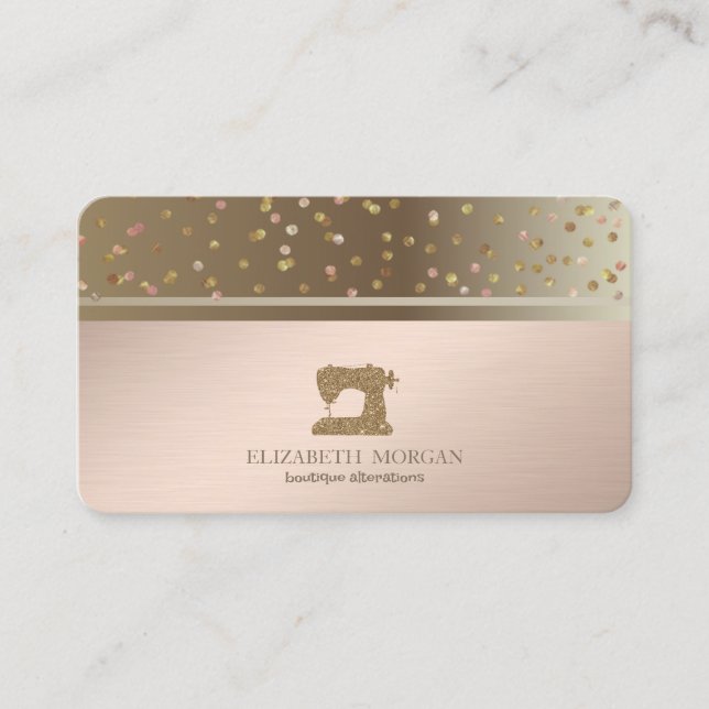 Professional Dots Gold Glitter Sewing Machine  Business Card (Front)