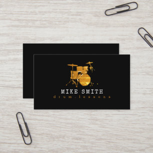Professional Drum Teacher   Cool Drummer black Business Card