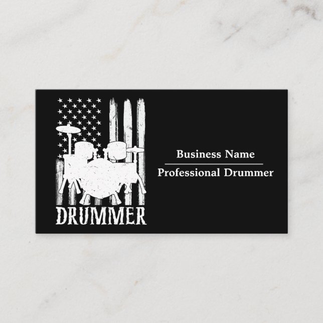 professional Drums Drummer American Flag Business Card (Front)