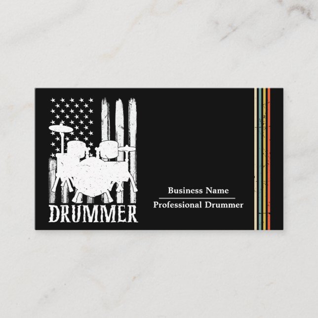 professional Drums Drummer American Flag Business Card (Front)