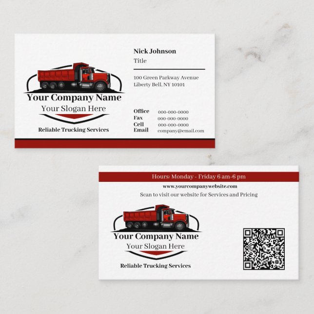 Professional Dump Truck Hauling Company QR Code Business Card (Front/Back)