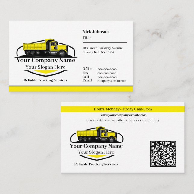 Professional Dump Truck Hauling Company QR Code Business Card (Front/Back)