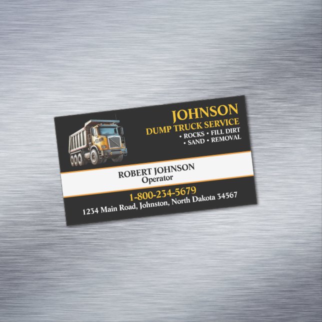 Professional Dump Truck Service Magnetic Business Card (In Situ)