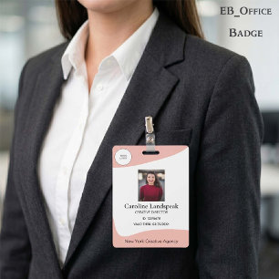 Professional Dusty Pink Rose Custom Logo Photo ID Badge
