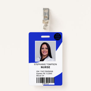 Professional editable blue nurse photo logo code ID badge