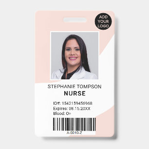 Professional editable pink nurse photo logo code ID badge