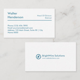 Professional Electrical Engineering White Blue Business Card