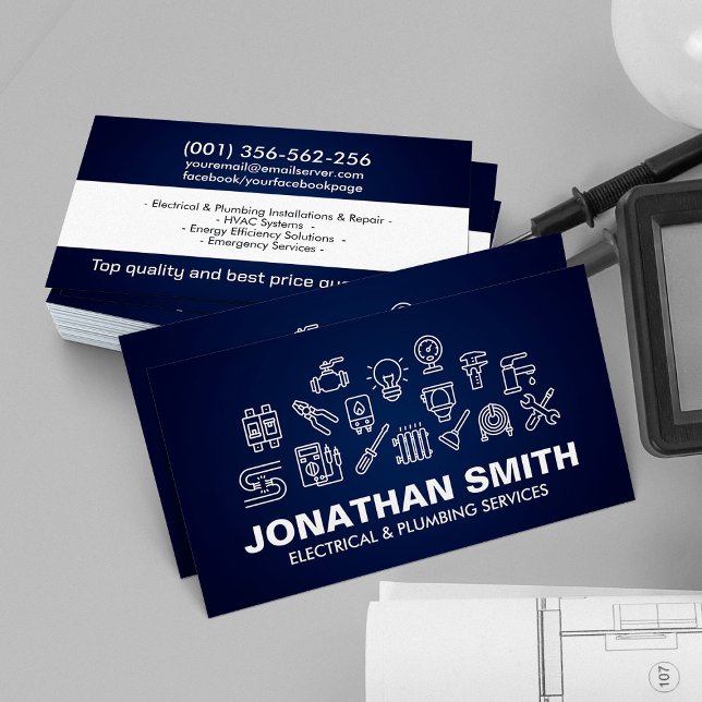 Professional Electrical & Plumbing Contractor  Business Card (Creator Uploaded)