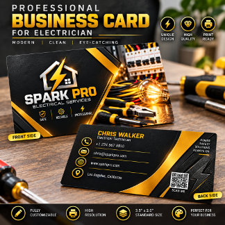 Professional Electrician Business Card |Black Gold