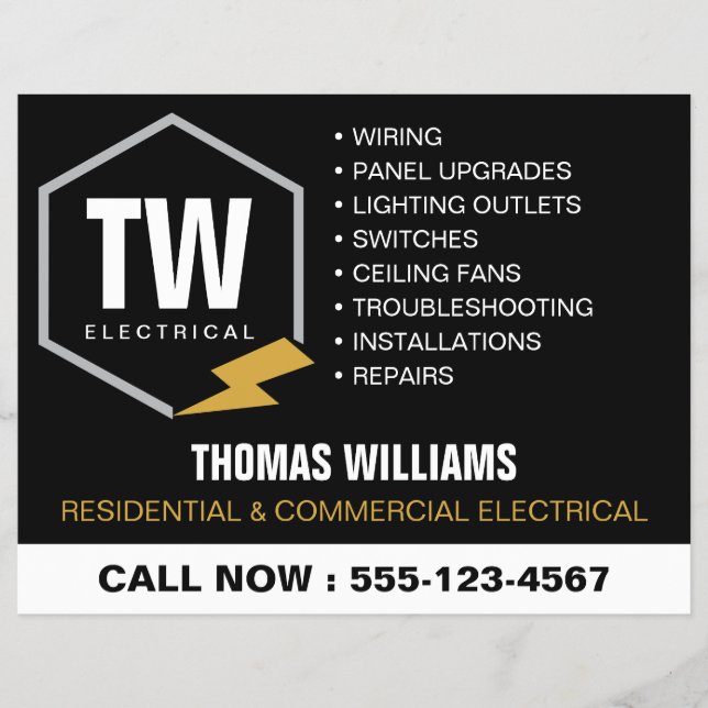 Professional Electrician Logo Electrical Services Flyer (Front)