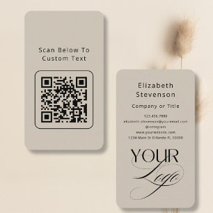 Professional Elegant Beige Custom Logo QR Code Business Card