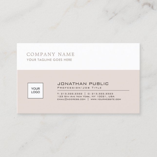 Professional Elegant Beige White Company Plain Business Card (Front)