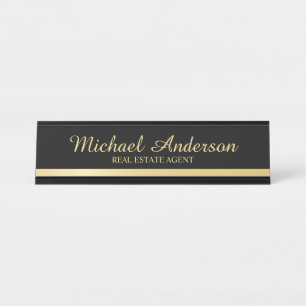 Professional Elegant Black and Gold Desk Name Plate