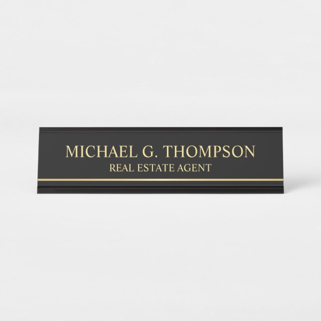 Professional Elegant Black and Gold Desk Name Plate (Front)