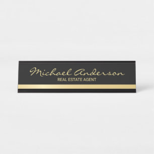 Professional Elegant Black and Gold Desk Name Plate