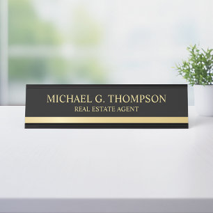 Professional Elegant Black and Gold Desk Name Plate