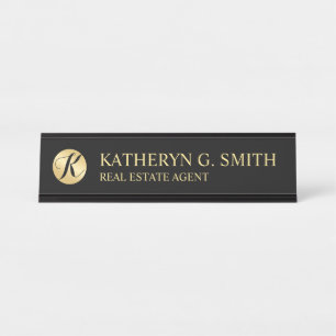 Professional Elegant Black and Gold Desk Name Plate